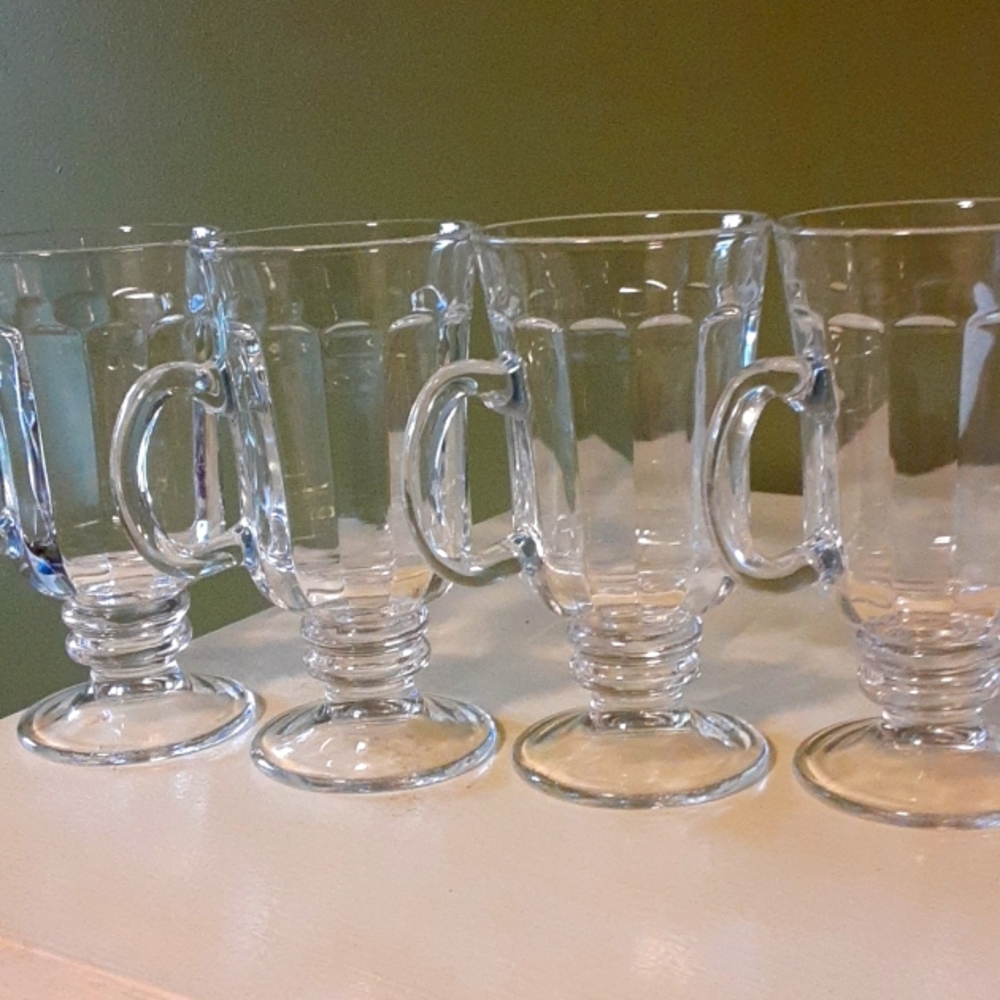 Vintage clear glass Irish coffee mugs,made in Portugal, 8 fluid ounces, set of 4